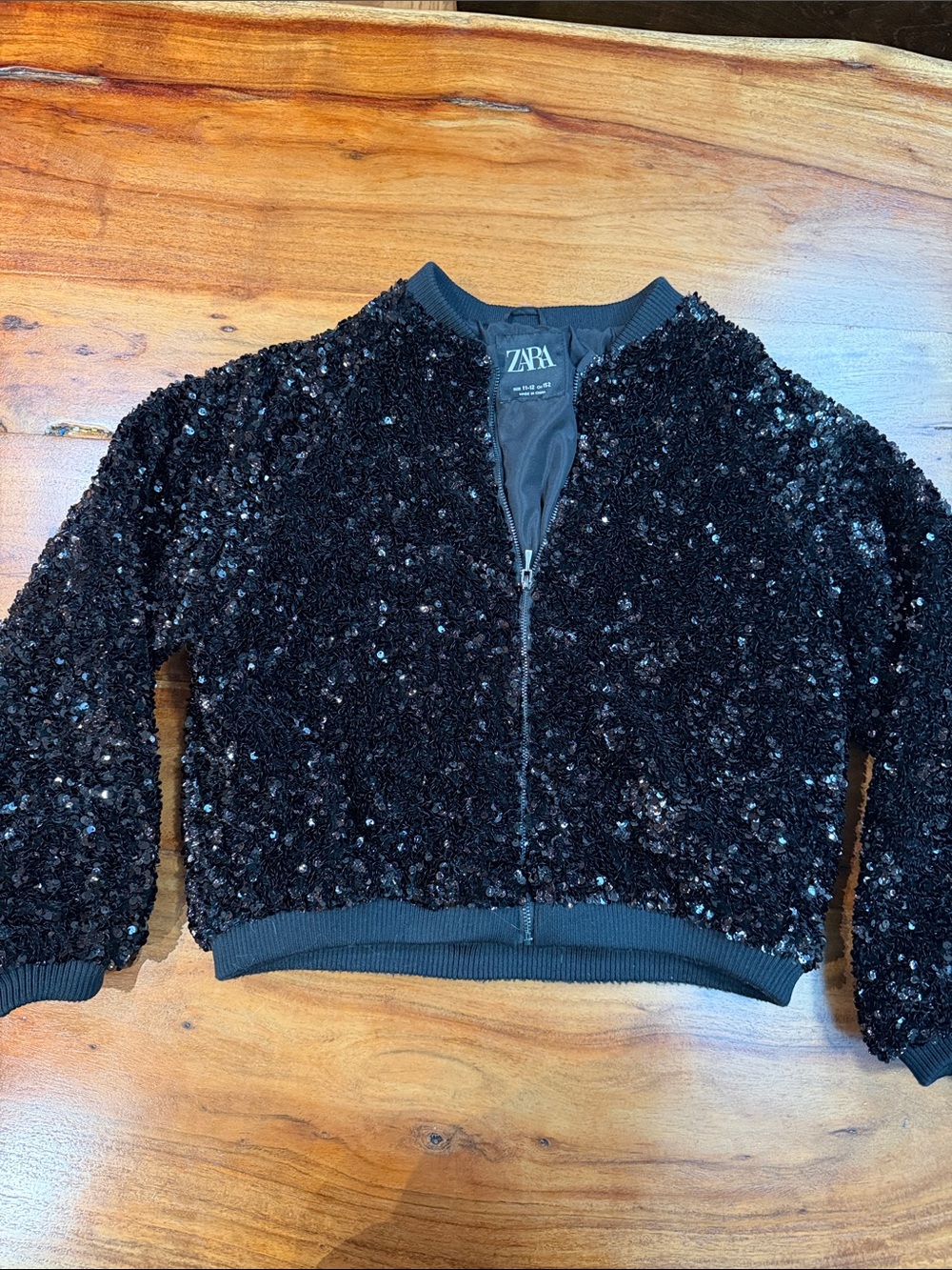 Kids- ZARA Black Sequin Bomber Jacket- size 11-12